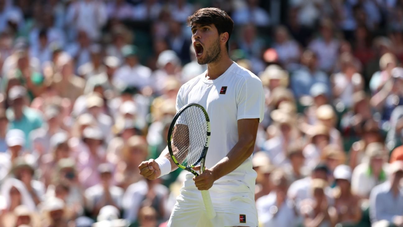 Carlos Alcaraz on the cusp of joining Wimbledon three-peat club Carlos Alcaraz on the cusp of joining Wimbledon three-peat club