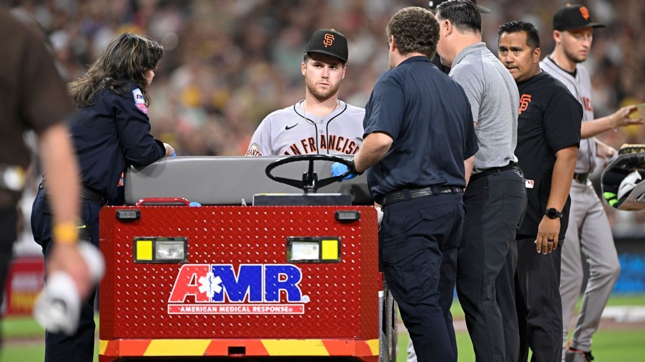 Giants’ Landen Roupp carted off after being hit by line drive