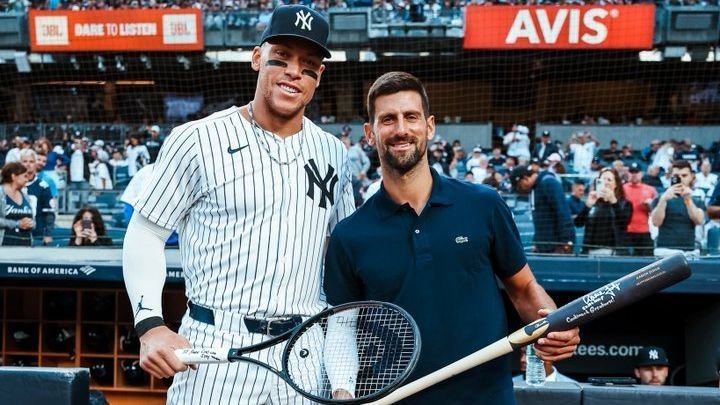 Djokovic delivers first pitch at Yankee Stadium, poses with Aaron Judge Djokovic delivers first pitch at Yankee Stadium, poses with Aaron Judge