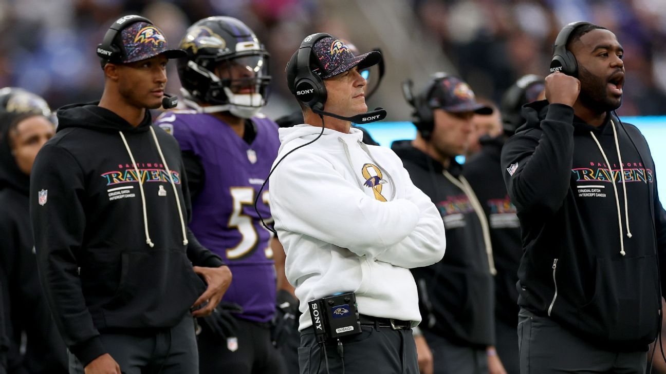 Harbaugh and the Ravens seeking answers for 1-5 start during the bye