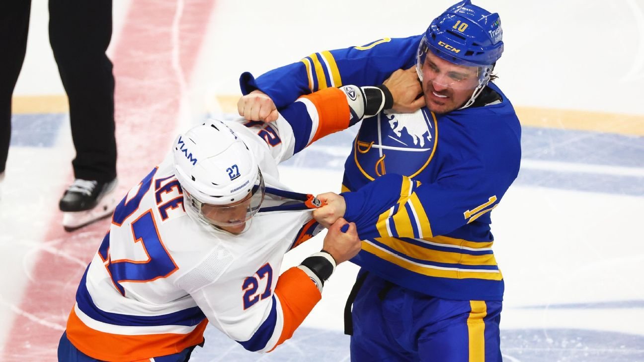 Sabres’ Carrick injures left arm in fight with Islanders’ Lee Sabres’ Carrick injures left arm in fight with Islanders’ Lee