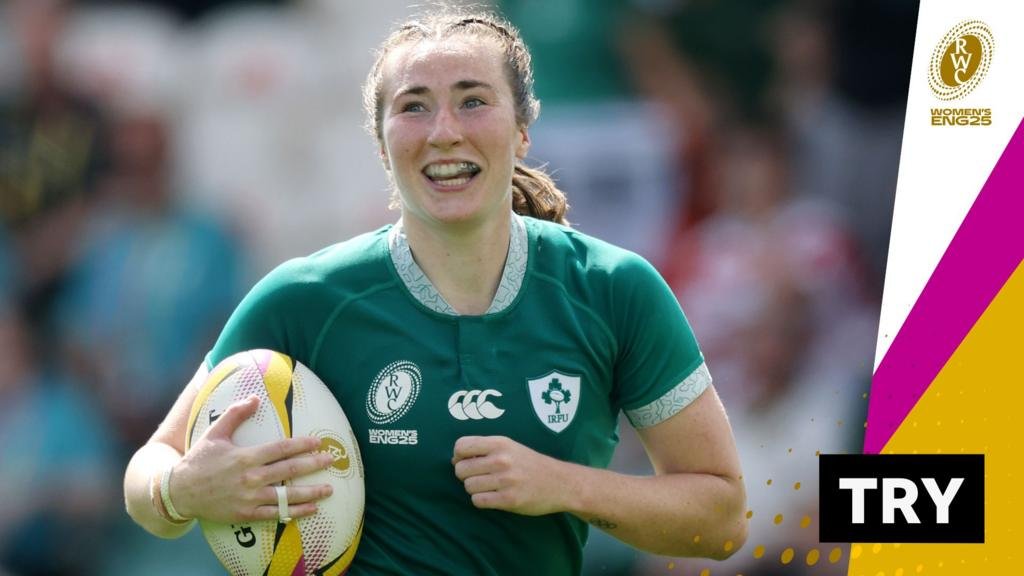 Women’s Rugby World Cup: Ireland’s Eve Higgins runs length of pitch to score v Japan