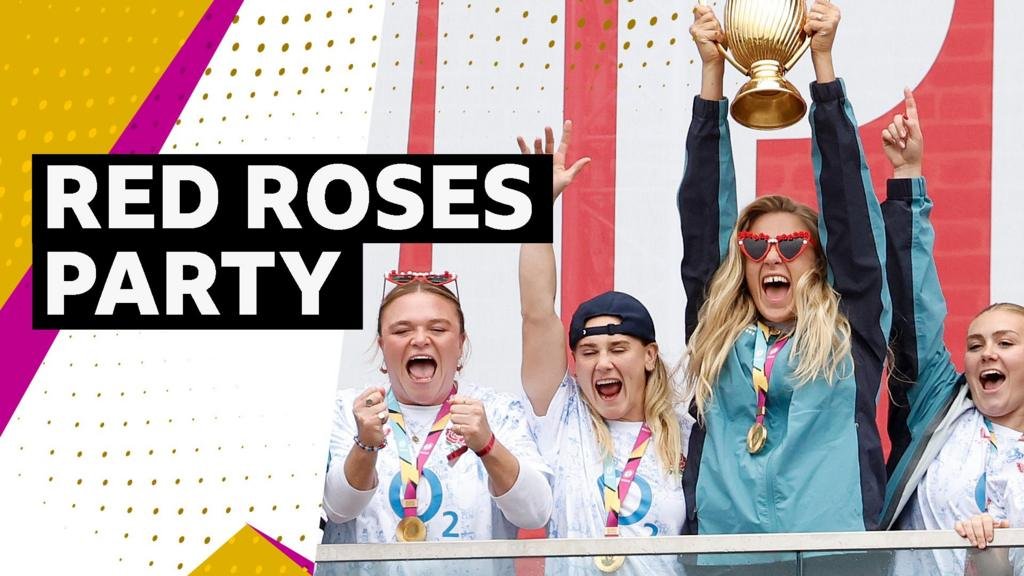 Women’s Rugby World Cup England 2025 : Red Rose lift trophy at Battersea Power Station